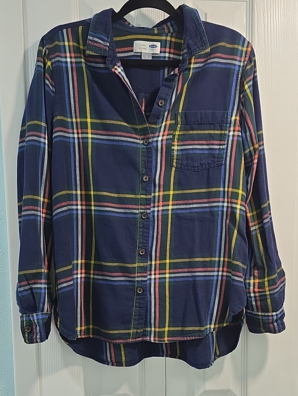Old Navy Navy Multicolor Plaid Button-Down Shirt